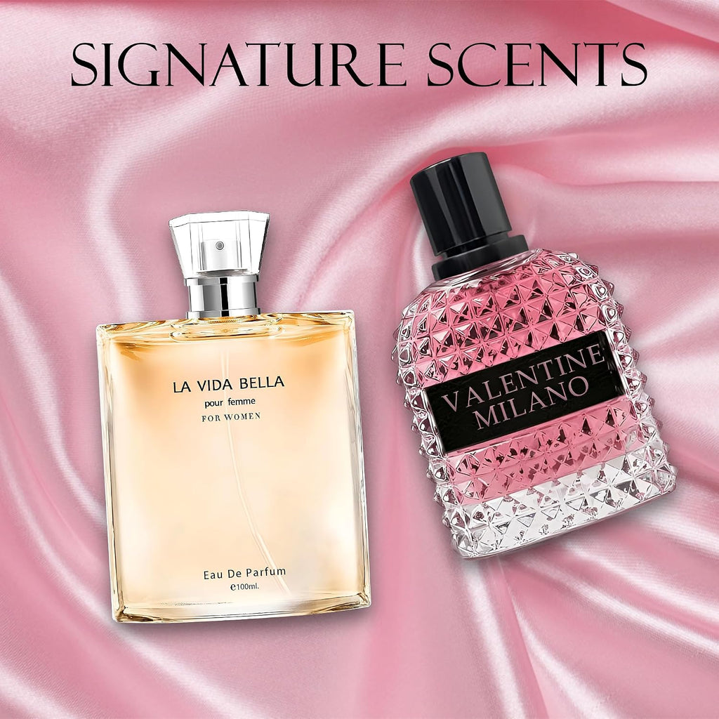 Women'S Perfume La Vida Bella&Valentine Valentine Milano Combo Set Eau De Parfum Long Lasting Fragrance 3.4 Fl Oz Spray Each for Daily Used