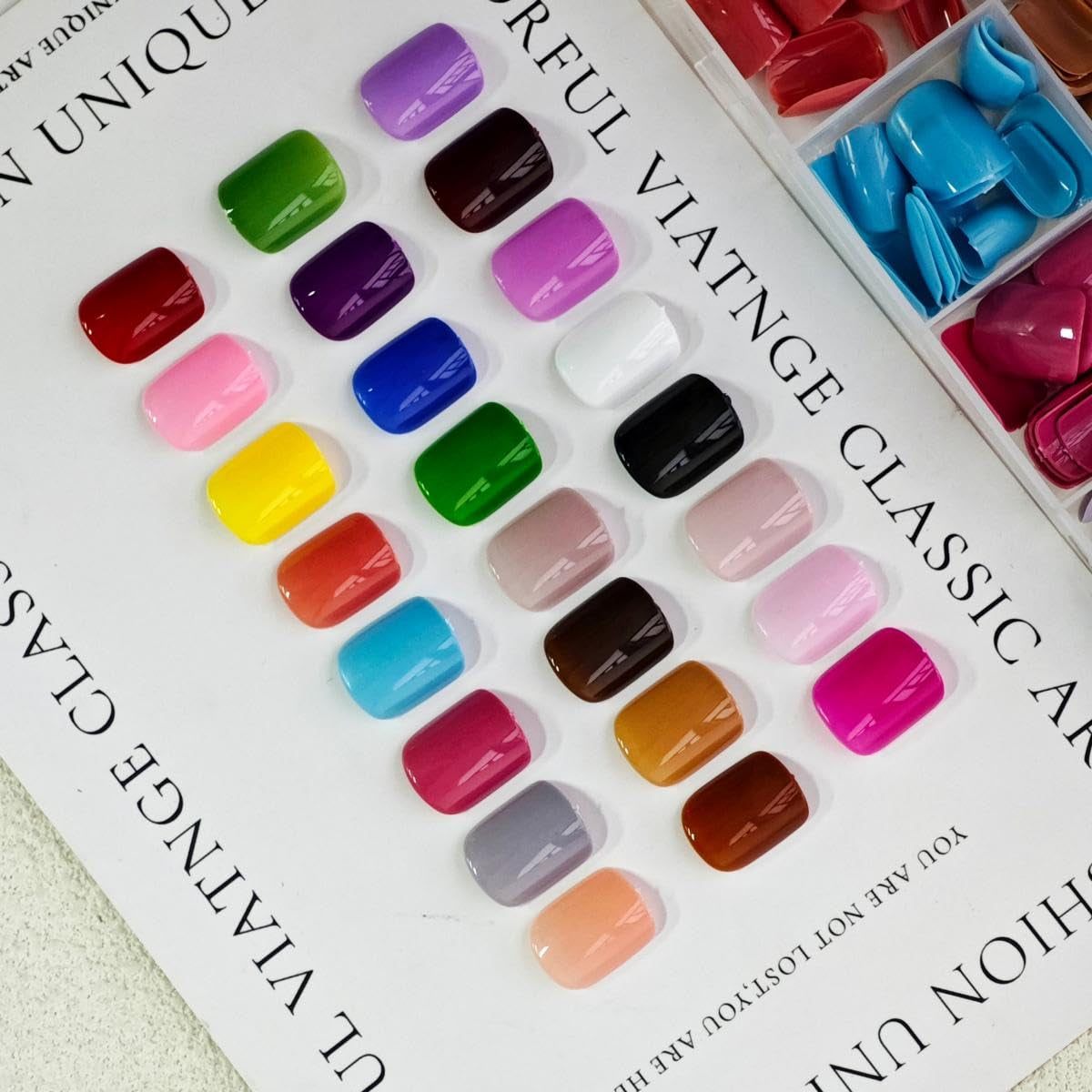 576Pcs Square Press on Nails Glossy Fake Nails Short False Nails Pure Color Glue on Nails Reusable Artificial Acrylic Nail Solid Color Full Cover Stick on Nails for Women Manicure 12 Color