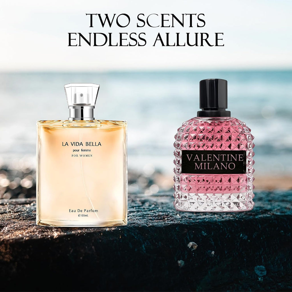 Women'S Perfume La Vida Bella&Valentine Valentine Milano Combo Set Eau De Parfum Long Lasting Fragrance 3.4 Fl Oz Spray Each for Daily Used