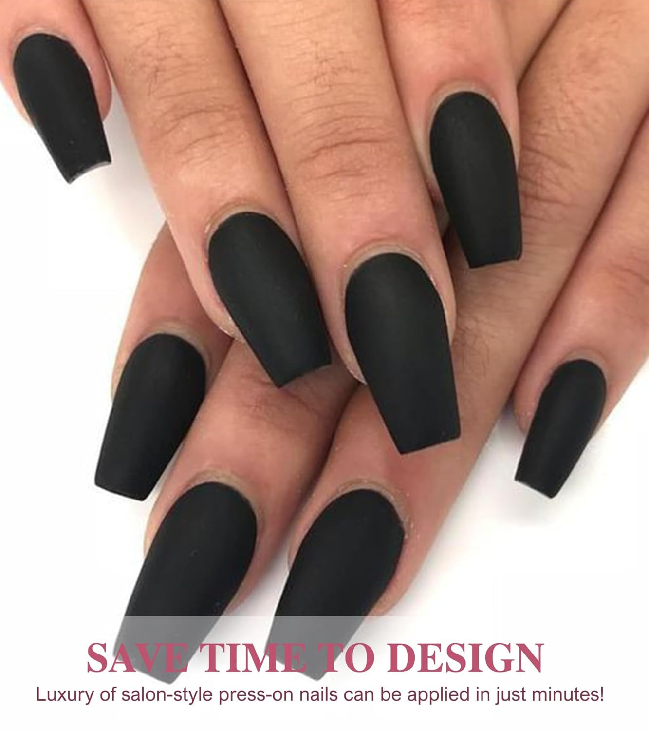 Press on Nails - Black Velvet Coffin Matte Fake Nails, Long, Solid Color Stick on Nails in 12 Sizes, 24PCS Glue on Nails