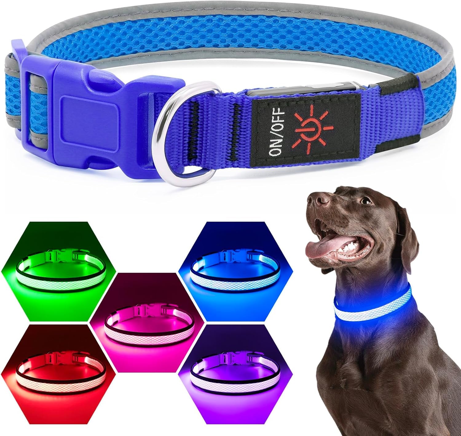 LED Dog Collar, Light up Dog Collar USB Rechargeable, Brightest Dog Lights for Night Walking, Adjustable Dog Collar Light for Dog Safety (Blue, Small)