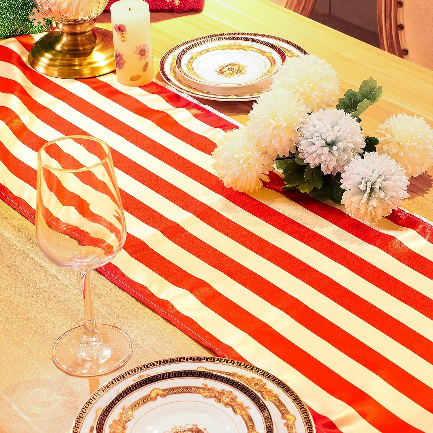 4 Pieces Striped Tablecloth Red and White Striped Table Runner Tablecloth Polyester Spring Elegant Classic Table Decor for Daily Events Family Banquet Parties Celebrations Outdoor(12 X 72 Inch)