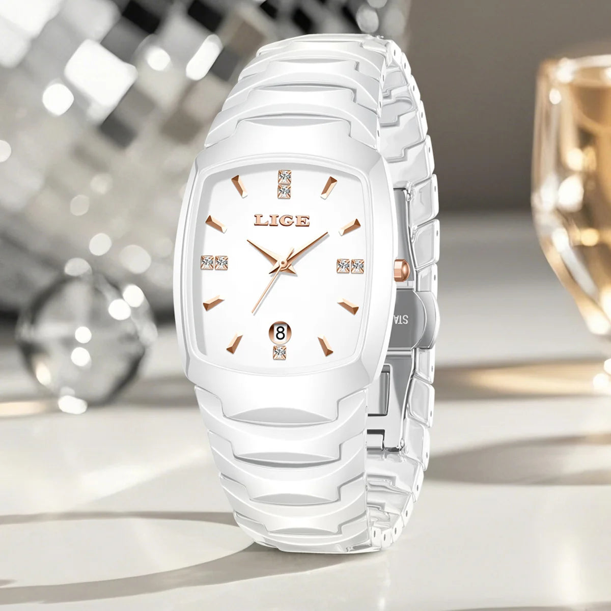 Casual Elegant Women Watch Fashion White Ceramic Strap Calendar Quartz Watch Waterproof Business Luxury Gift Ladies Watches