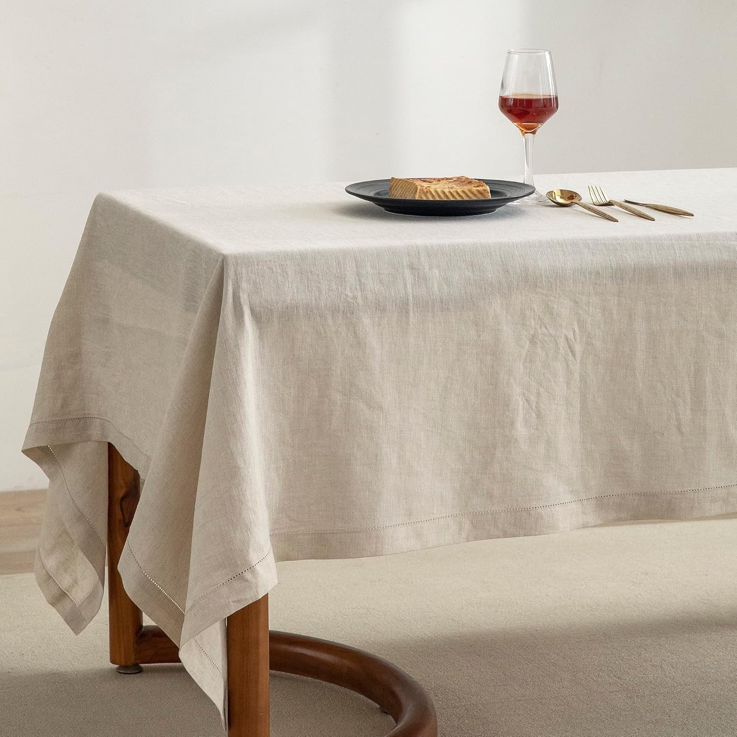 Pure Linen Hemstitch Tablecloth,100% Stonewashed French Linen Tablecloths for Kitchen Dining Rectangle Tables,60X84Inch Machine Washable Christmas Thanksgiving Organic Tablecloth-Natural Linen