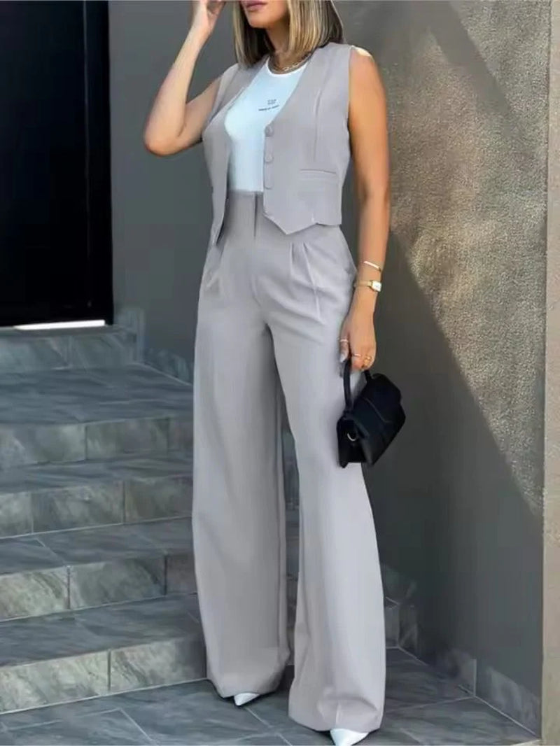 Women’S Tailored Waistcoat Wide Leg Trouser Co Ord Lounge Set