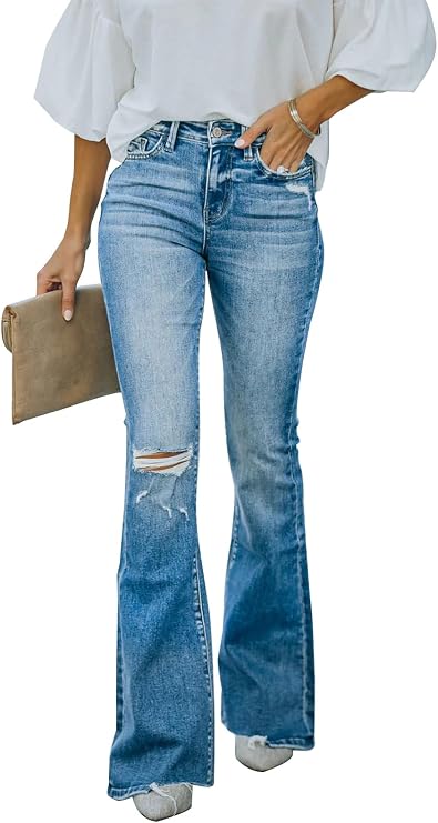 Women'S Flare Bell Bottom Jeans High Waisted Wide Leg Bootcut Jeans Stretchy Denim Pants