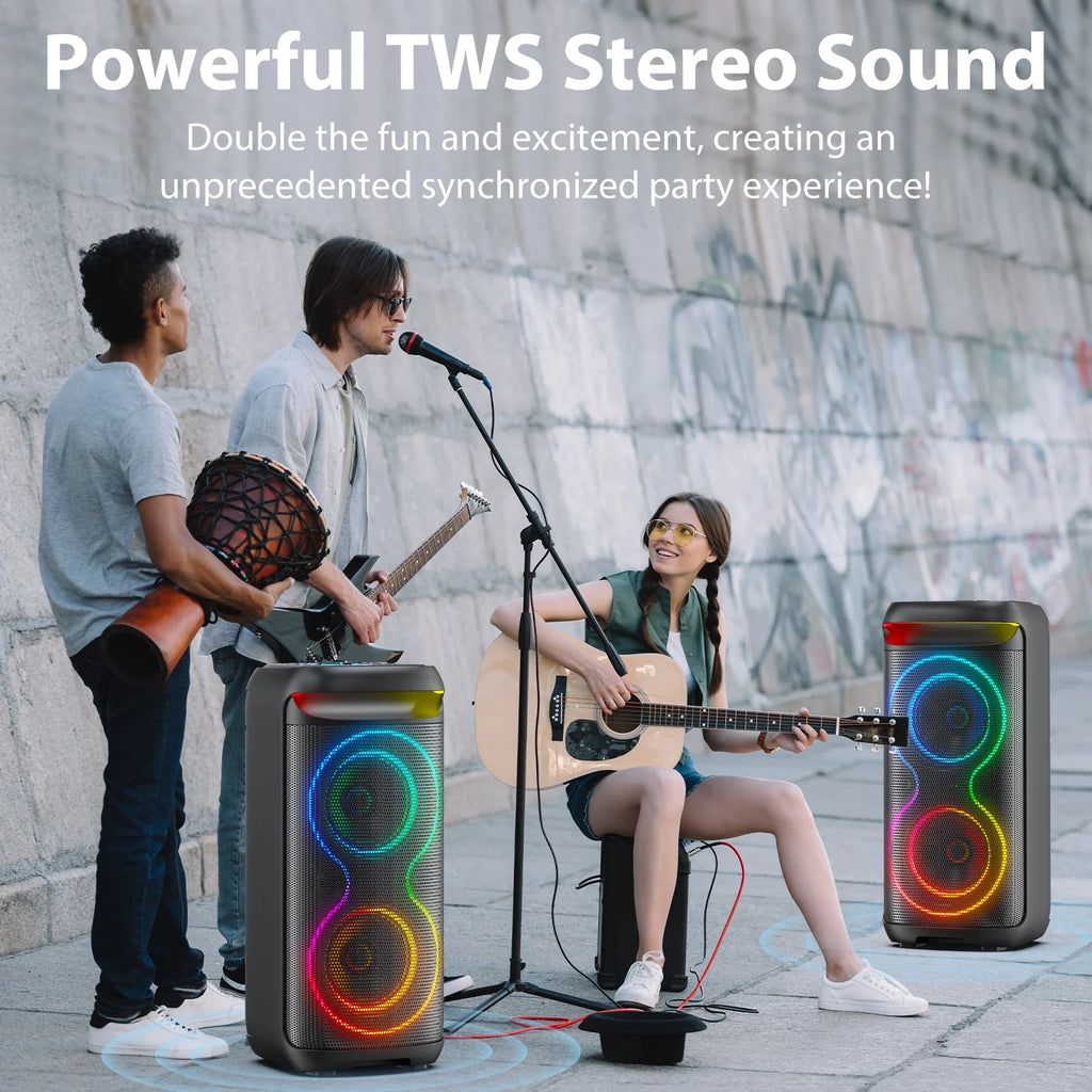 Large Party Speaker, Big Outdoor Speaker Bluetooth with Dj Lights, Powerful Deep Bass for Outdoor Backyard Party