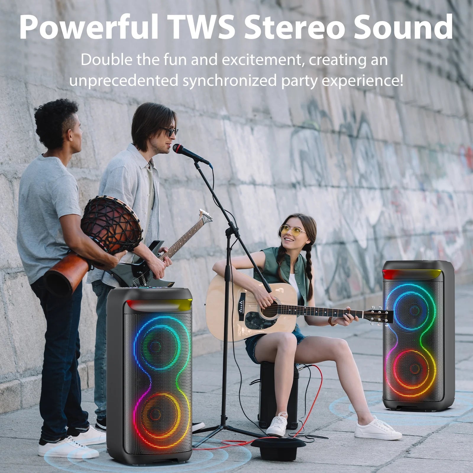 Large Party Speaker, Big Outdoor Speaker Bluetooth with Dj Lights, Powerful Deep Bass for Outdoor Backyard Party