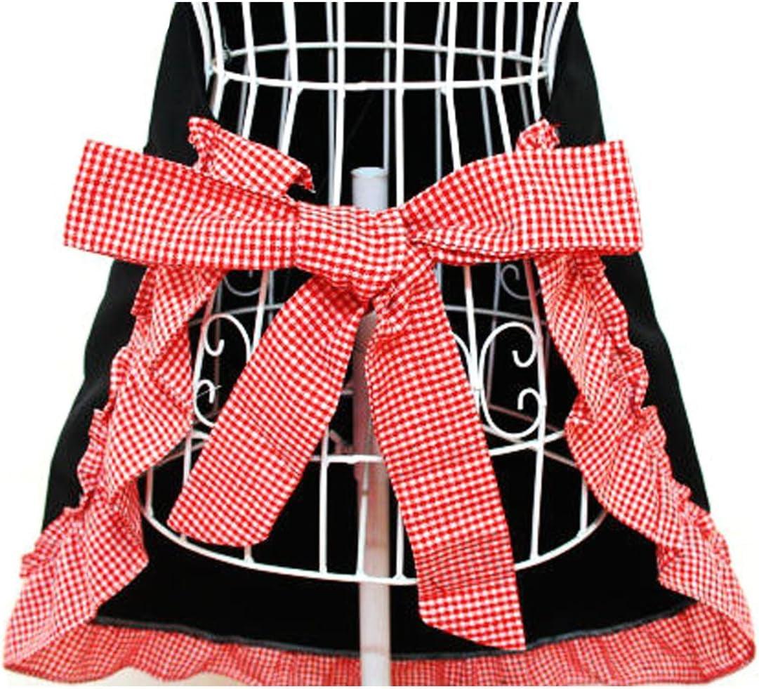 Cute Retro Aprons with Pockets for Women Girls Vintage Kitchen Cooking Apron for Mother Gift (Red)
