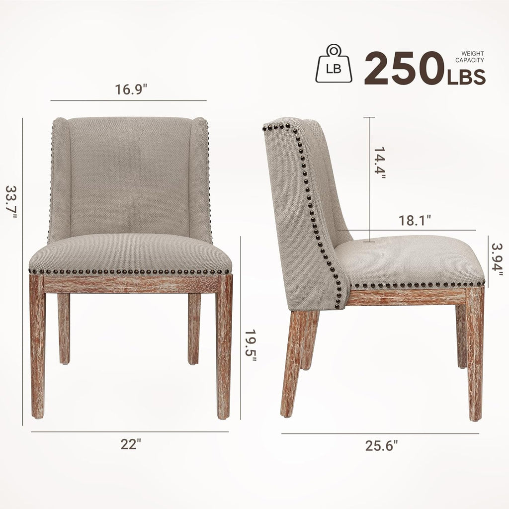 Dining Chair Set of 6, Fabric Upholstered Kitchen Side Chairs with Wooden Legs for Kitchen & Restaurant Use, Beige