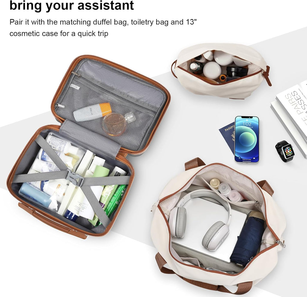 Luggage Set 3 Piece Suitcase Sets with Spinner Wheel,Hardside Expandable Travel Laggage with TSA Lock (13/20/24/28 White Brown
