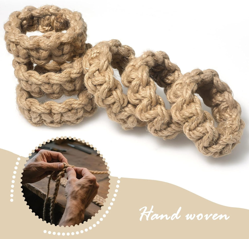 Boho Napkin Rings Set of 6, Handwoven Natural Jute Napkin Rings, Boho Style Table Decor, Wedding Decor