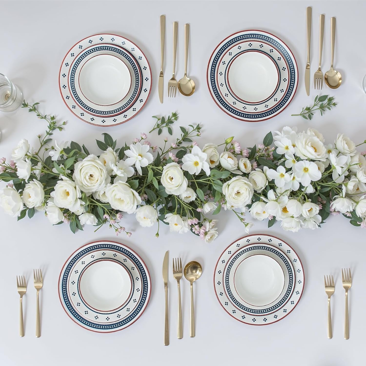 Dinnerware Sets for 8, 24-Piece Stoneware Plates and Bowls Sets for 8 Everyday Dishware Sets for 8, Microwave Safe, Scratch-Resistant, Vintage Geometric Design, Service for 8