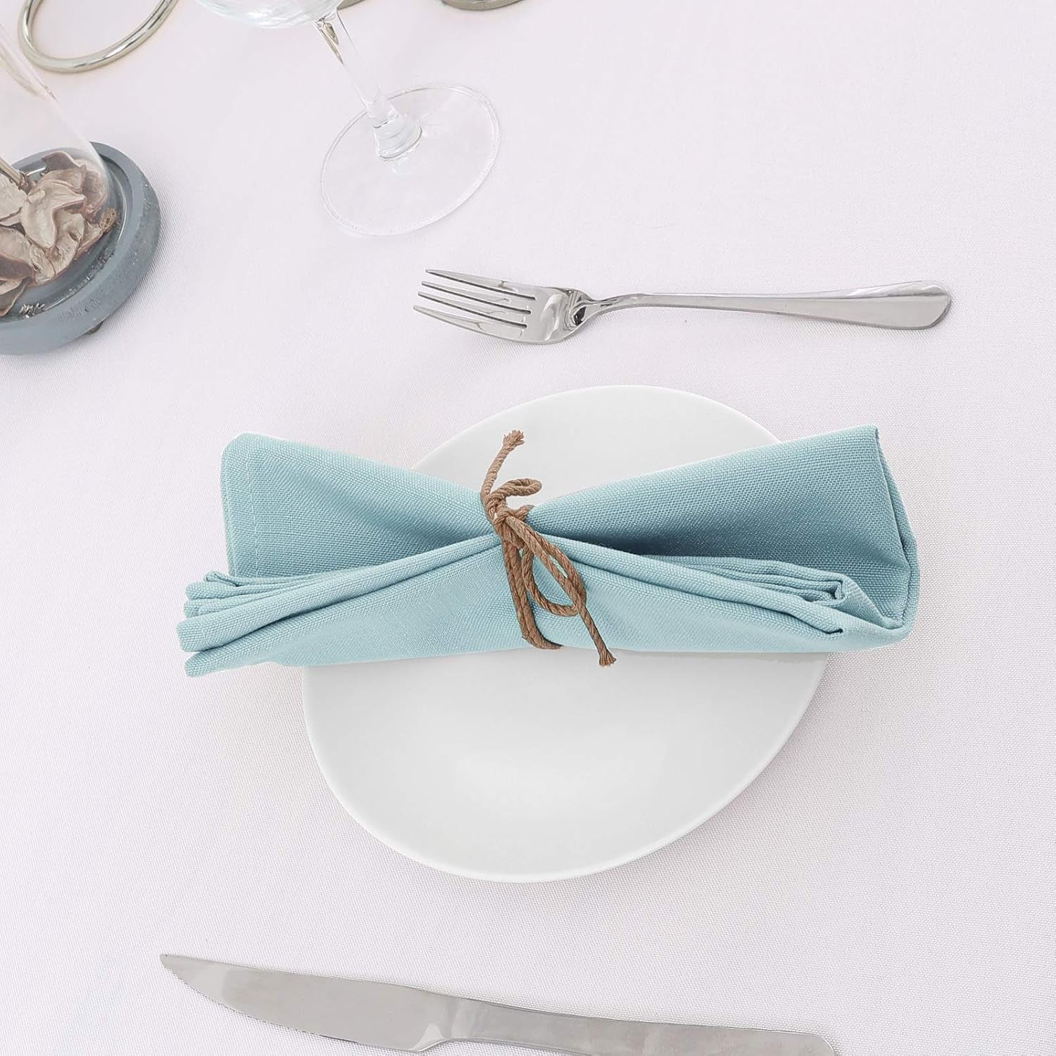 Cloth Napkins Set of 12 (18" X 18") Linen Textured Dinner Napkins Waterproof Extra Soft Thick Durable Reusable Napkins with Hemmed Edges for Dinners, Weddings and Everyday Use, Aqua