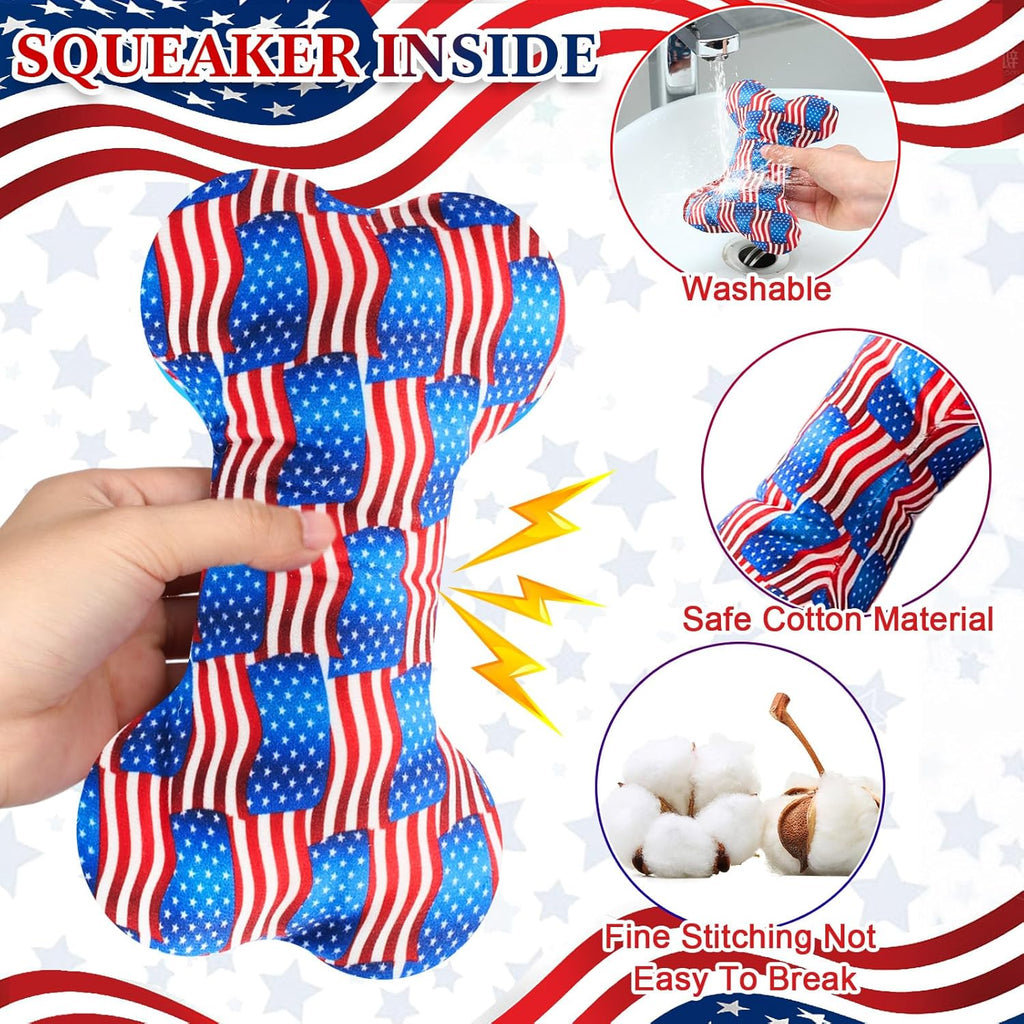6 Pcs 4Th of July Dog Toys Patriotic Day 250Th Anniversary Puppy Tennis Balls and Squeaky Bone Plush Red White and Blue Toys for Small Medium Large Dog Plush Chew Training Toss Balls Gift