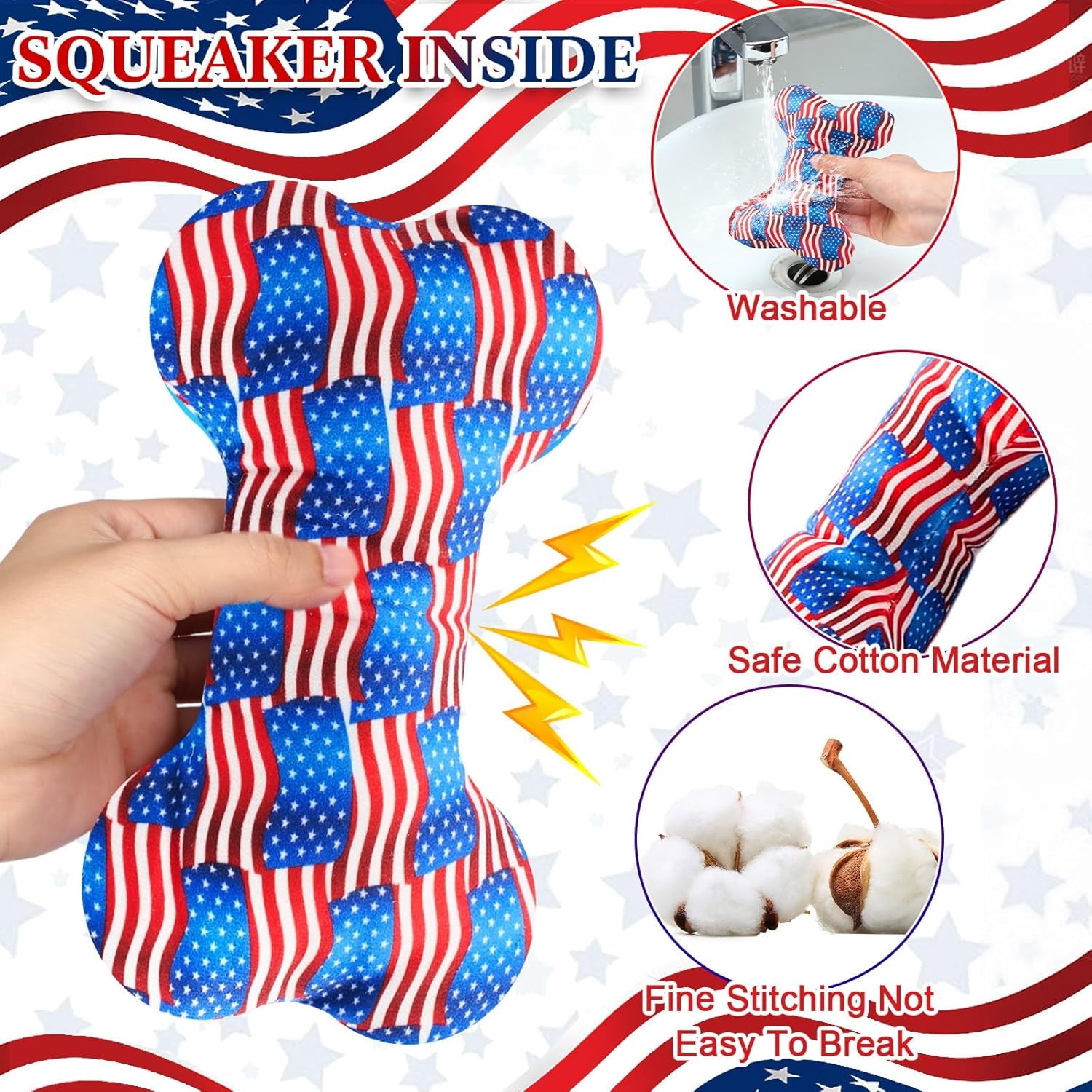 6 Pcs 4Th of July Dog Toys Patriotic Day 250Th Anniversary Puppy Tennis Balls and Squeaky Bone Plush Red White and Blue Toys for Small Medium Large Dog Plush Chew Training Toss Balls Gift