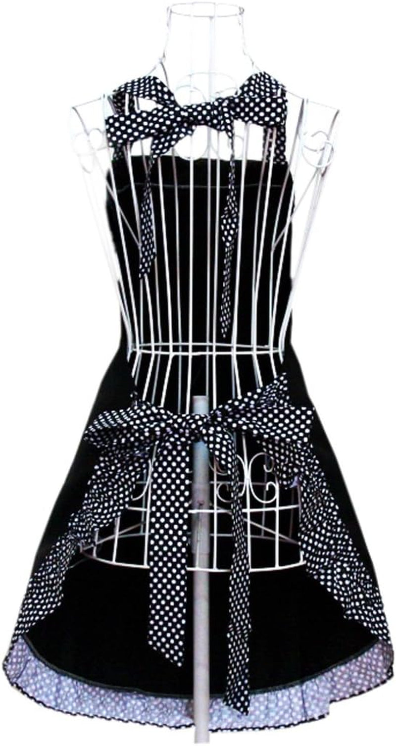 Cute Retro Aprons with Pockets for Women Girls Vintage Kitchen Cooking Apron for Mother Gift (Black)