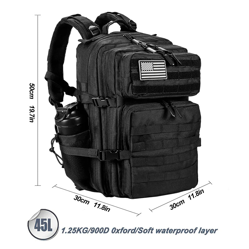 45L/35L/25L Tactical Backpack for Men and Women Waterproof Athlete Gym Outdoor Bag Travel Hiking Rucksack with Bottle Holder