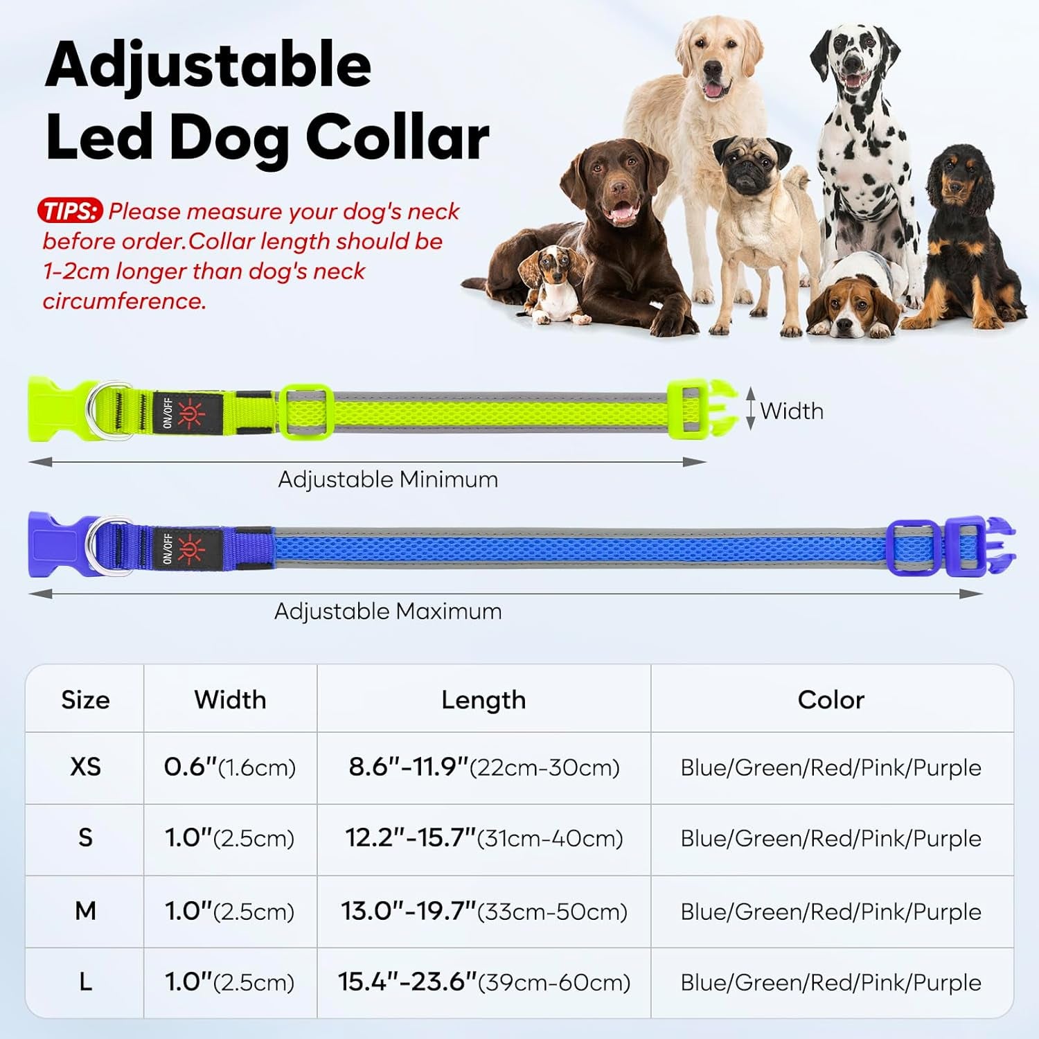 LED Dog Collar, Light up Dog Collar USB Rechargeable, Brightest Dog Lights for Night Walking, Adjustable Dog Collar Light for Dog Safety (Blue, Small)