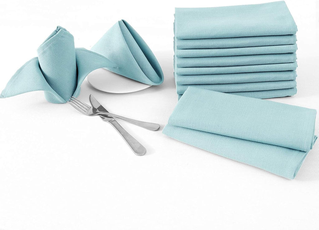 Cloth Napkins Set of 12 (18" X 18") Linen Textured Dinner Napkins Waterproof Extra Soft Thick Durable Reusable Napkins with Hemmed Edges for Dinners, Weddings and Everyday Use, Aqua