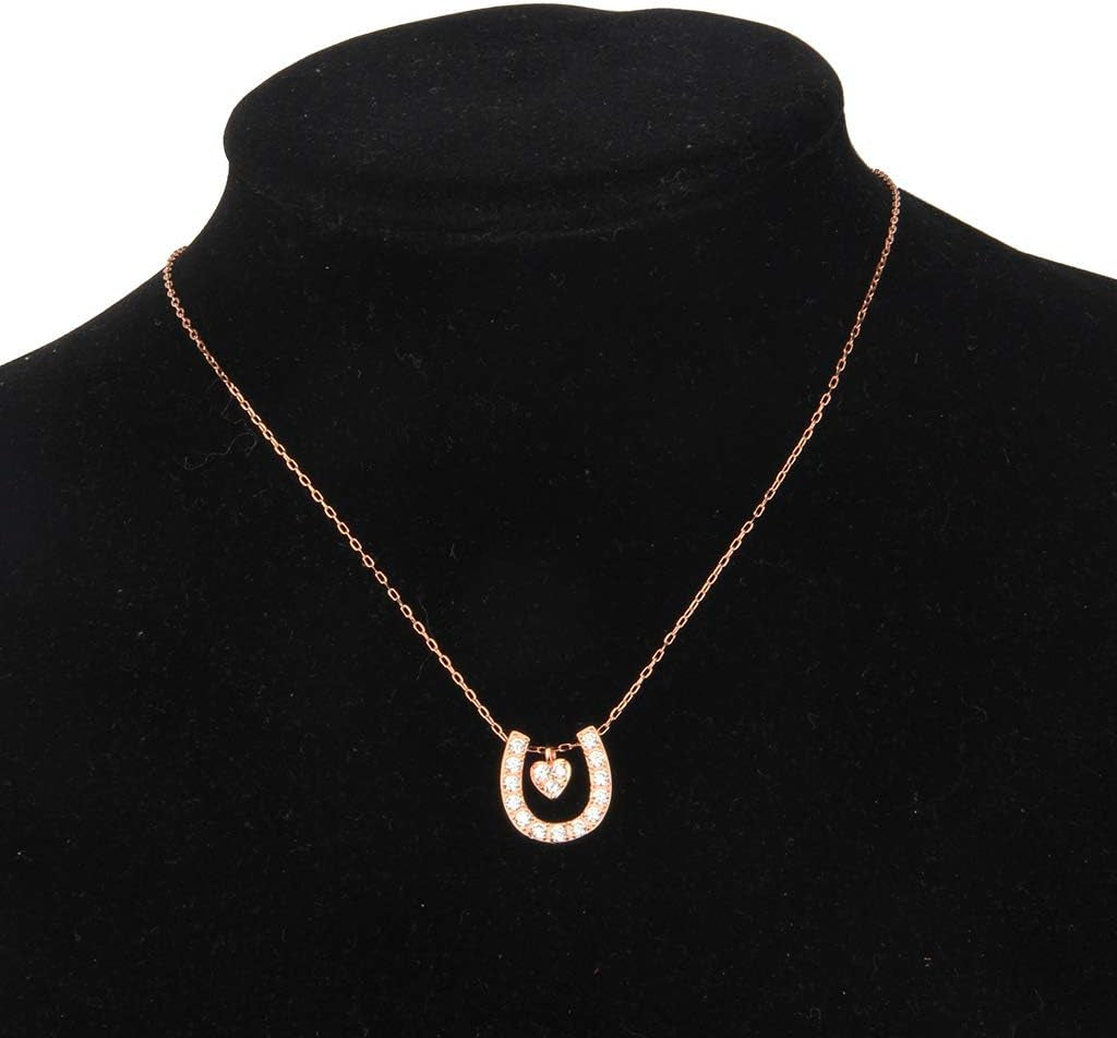 Horseshoe Charm Necklace Rose Gold Lucky Horseshoe with Love Heart Pendant Necklace Girlfriend Gift Daughter