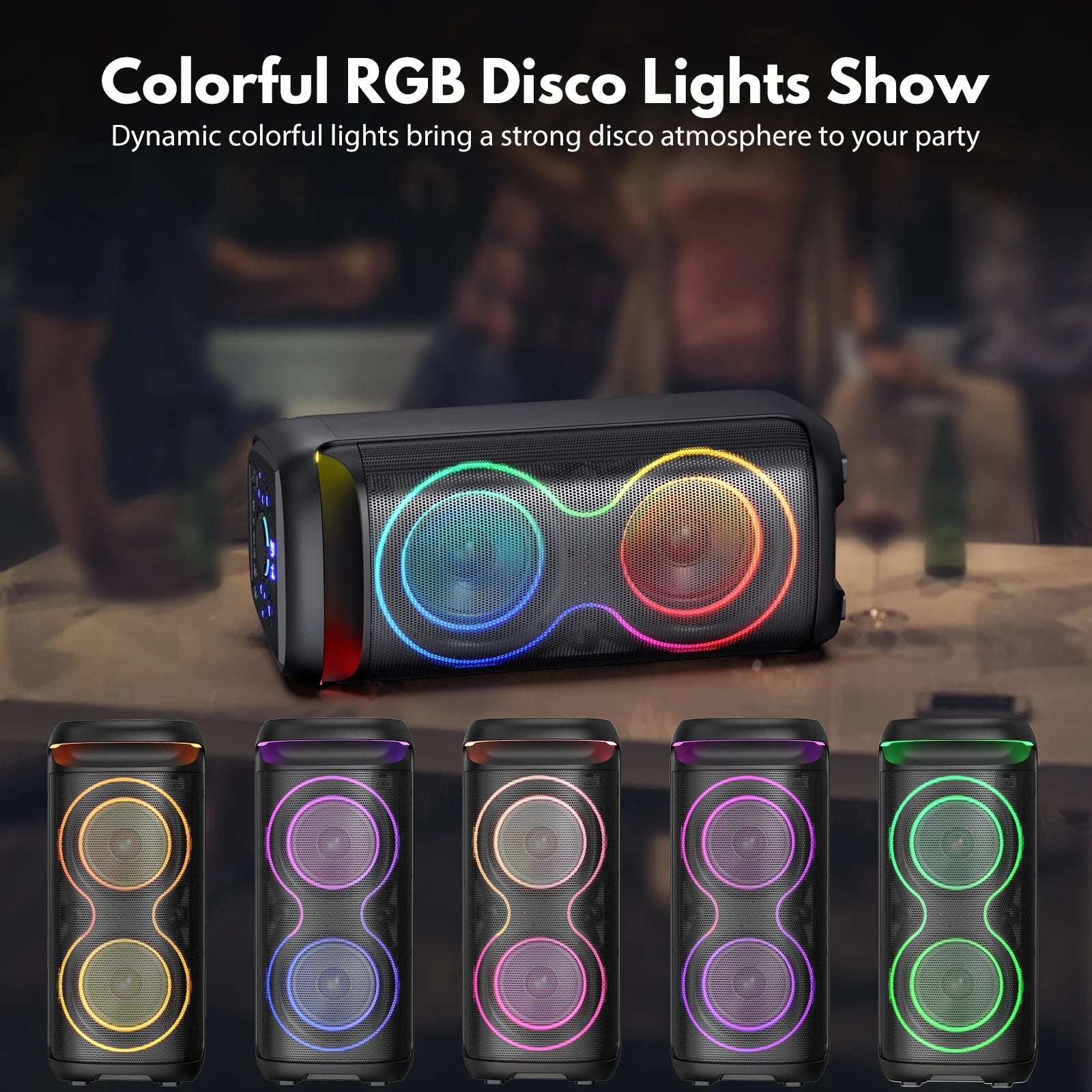 Large Party Speaker, Big Outdoor Speaker Bluetooth with Dj Lights, Powerful Deep Bass for Outdoor Backyard Party