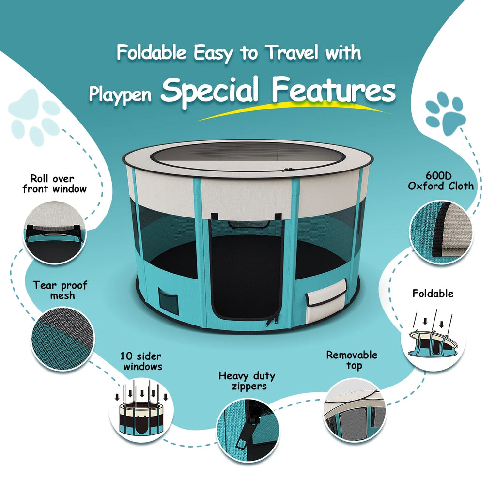 Dog Playpen, Large Pet Playpen for Dogs & Cats, 10.23 Sq Ft Pet Pen Playpens Foldable Portable Indoor Outdoor House with Carrying Case for Cat Puppy Rabbit