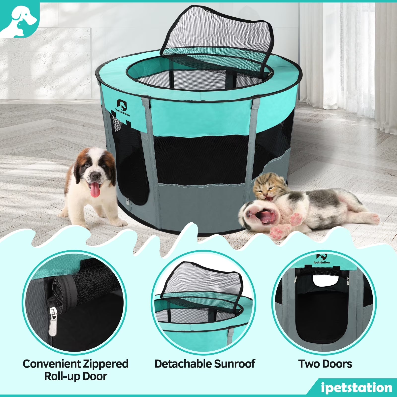 Pet Playpen -10.23Sq.Ft Large Pens for Puppies Kittens Cat Rabbit-Portable & Foldable Dog Pens Pet Kennel for Indoor, Outdoor RV Travel Office Potty Training Nursing Room