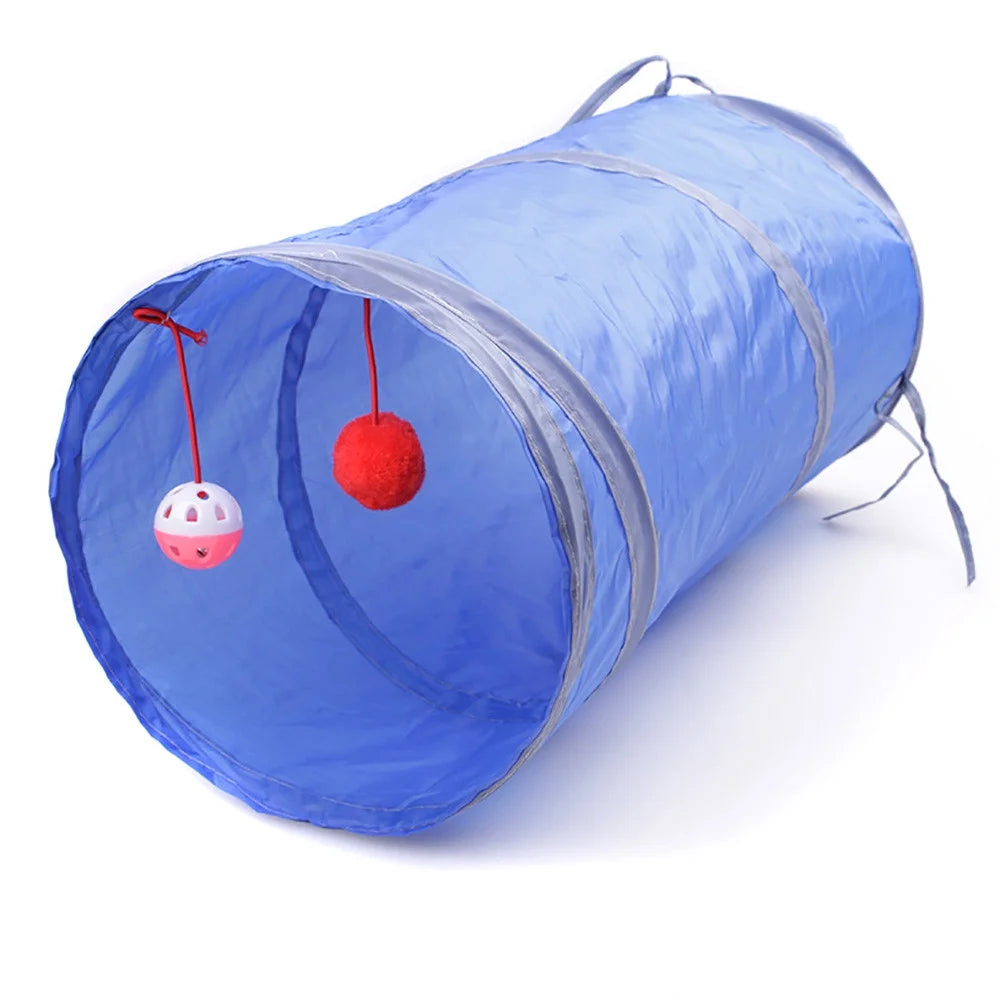 Cat Tunnel Cat Toys for Indoor Cats,2 Way Cat Tunnels Collapsible Cat Play Tunnel Interactive Toy for Small Dogs,Puppy,Kitty,Kitten,Rabbit - Blue
