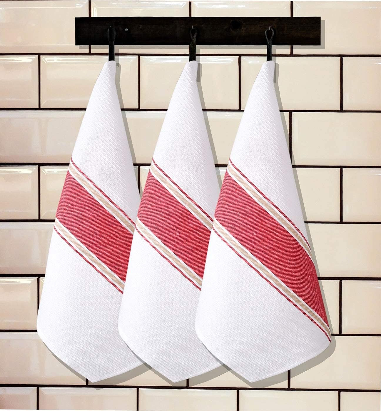 100% Cotton Kitchen Dish Towel Set of 6 Pack, Highly Absorbent Quick Drying, Machine Washable and Reusable Ultra Soft Tea Towel with Hanging Loop for Cleaning Dishes, 20X28 Inch Red