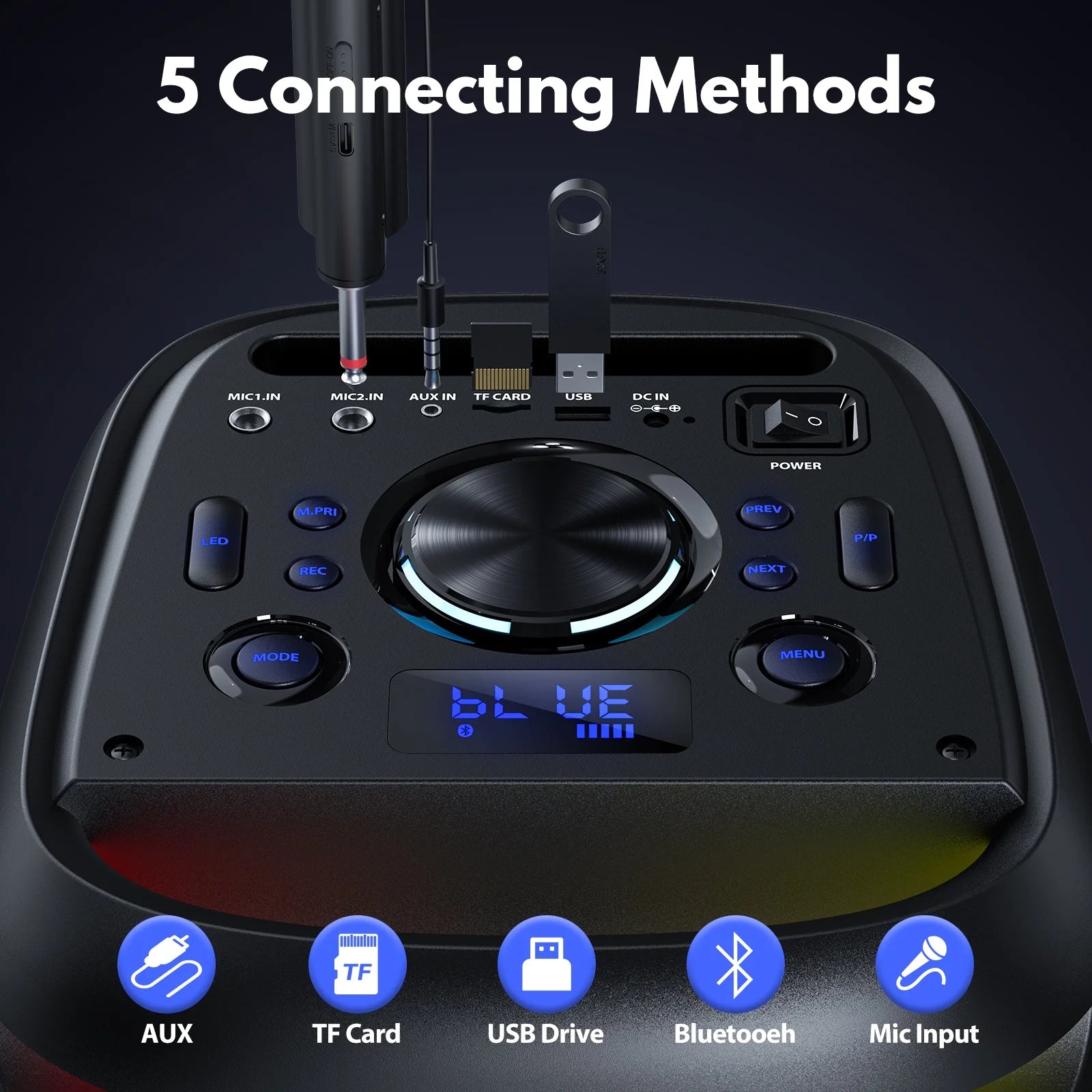 Large Party Speaker, Big Outdoor Speaker Bluetooth with Dj Lights, Powerful Deep Bass for Outdoor Backyard Party