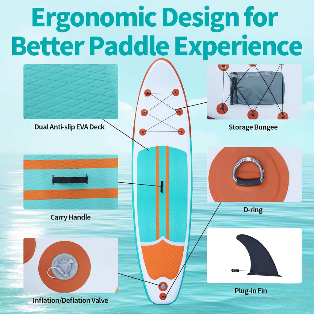 Inflatable Paddle Boards Stand up Paddleboard Wide Stable with Premium SUP Paddle Board Accessories for All Skill Levels with Fins, Adjustable Paddle, Pump, Backpack, Leash
