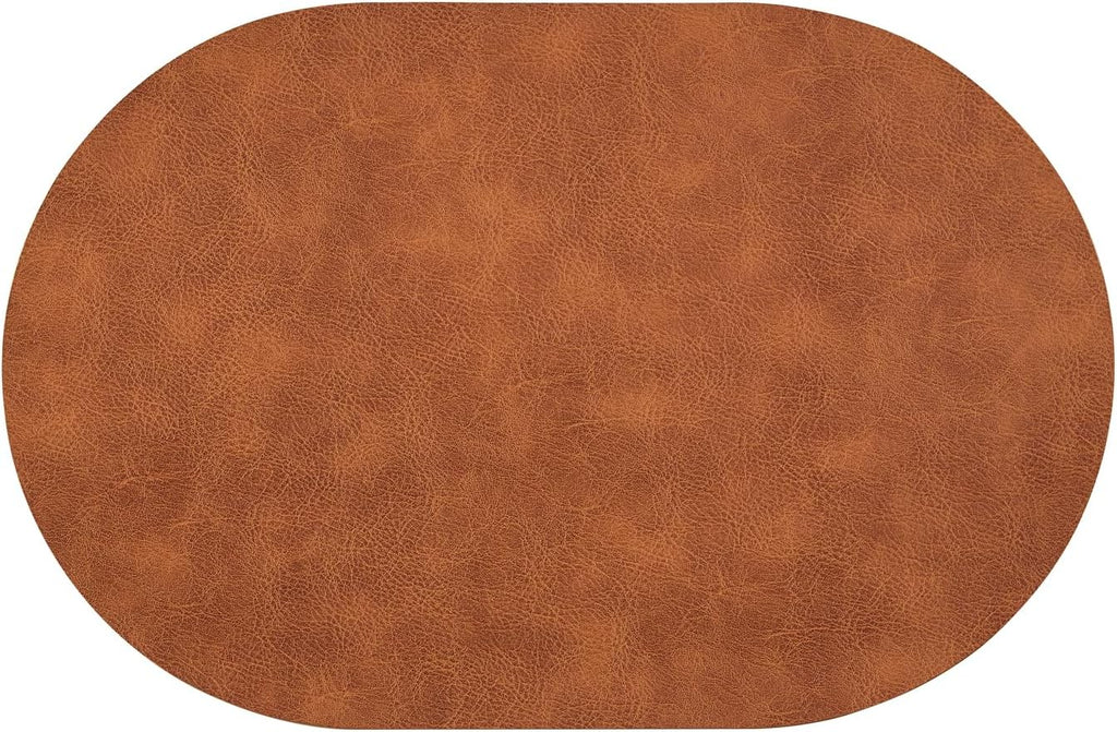 Faux Leather Placemats Set of 6, Heat Resistant Oval Placemats 12" X 18", Waterproof Non-Slip Dining Table Mats for Kitchen Farmhouse Modern Home Decor