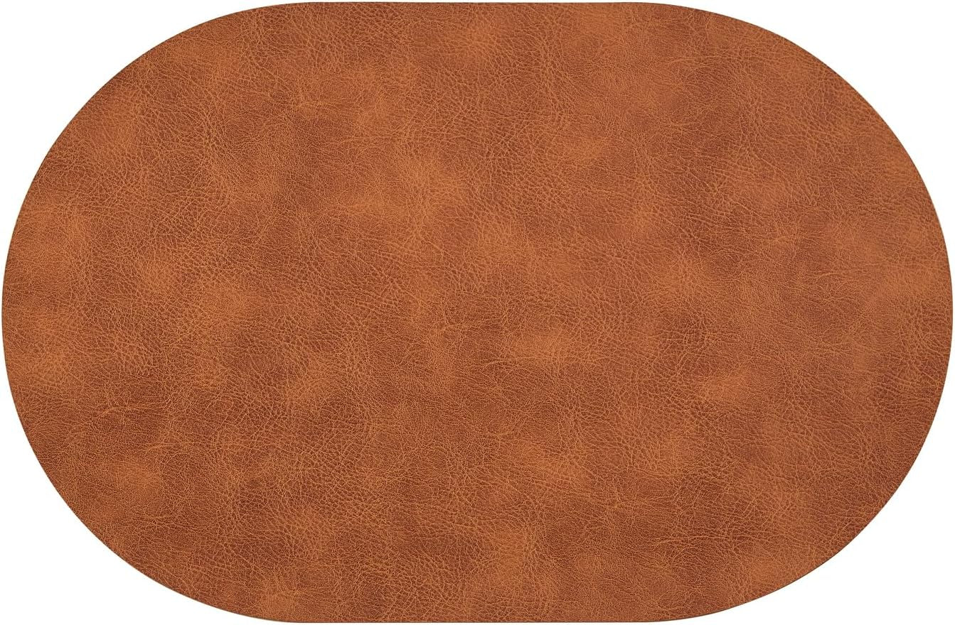 Faux Leather Placemats Set of 6, Heat Resistant Oval Placemats 12" X 18", Waterproof Non-Slip Dining Table Mats for Kitchen Farmhouse Modern Home Decor