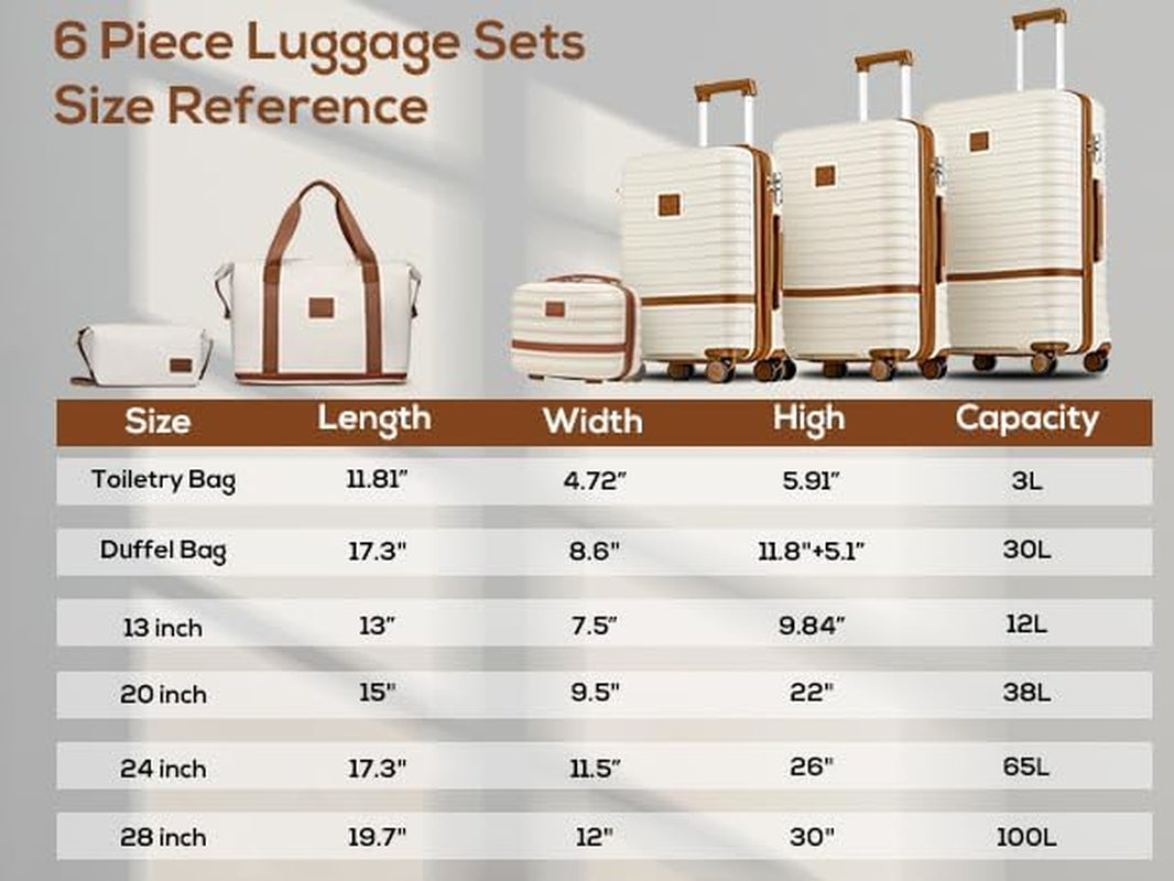 Luggage Set 3 Piece Suitcase Sets with Spinner Wheel,Hardside Expandable Travel Laggage with TSA Lock (13/20/24/28 White Brown