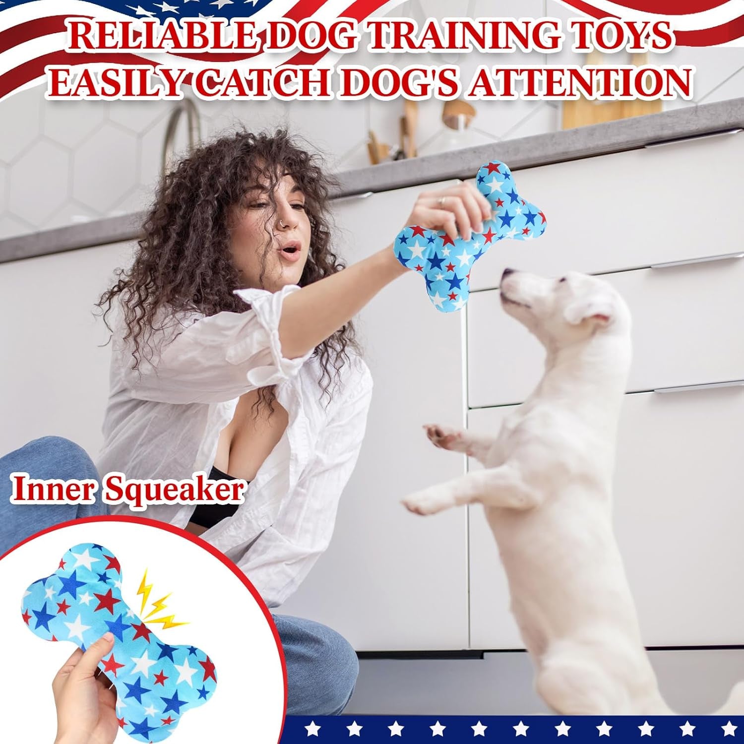 6 Pcs 4Th of July Dog Toys Patriotic Day 250Th Anniversary Puppy Tennis Balls and Squeaky Bone Plush Red White and Blue Toys for Small Medium Large Dog Plush Chew Training Toss Balls Gift