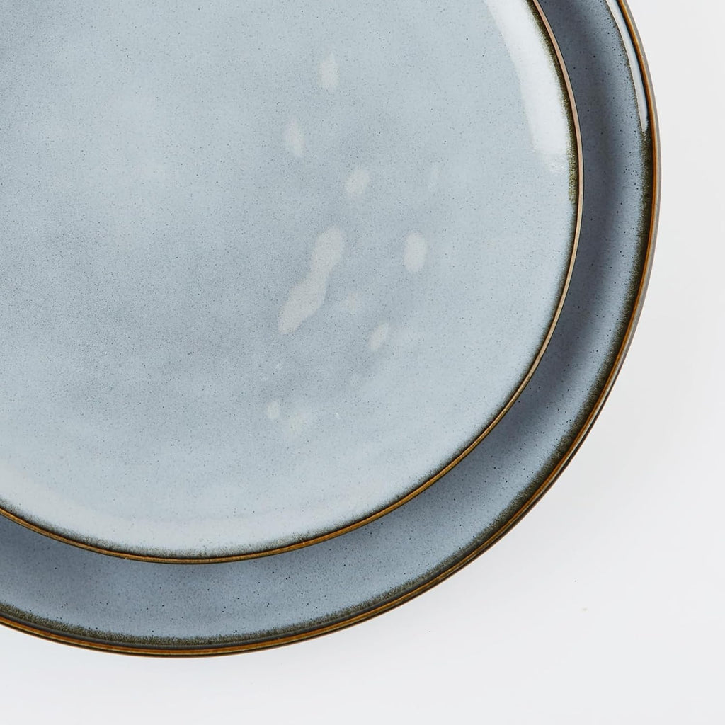 Ocean round Plates and Bowls Sets for Kitchen, 16-Piece Dinnerware Sets for 4, Mug Set for 4, Reactive Glaze, Blue