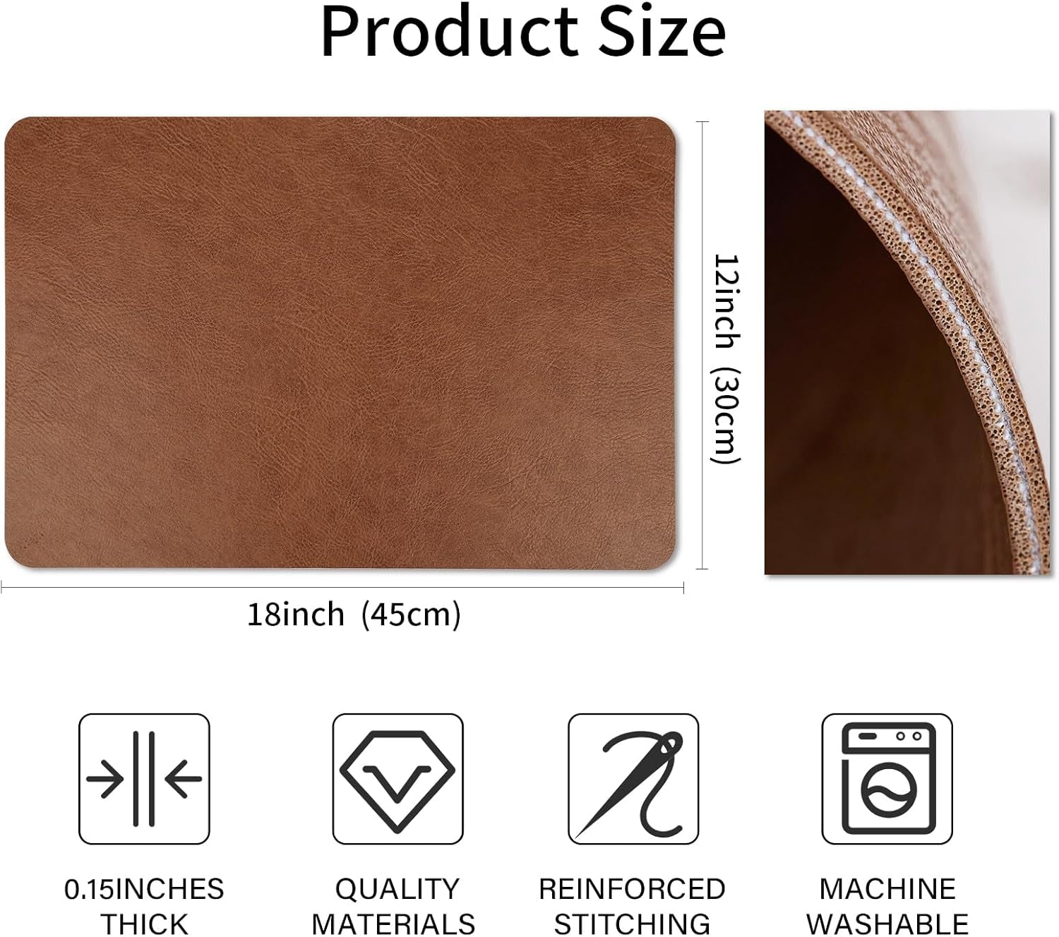Cowhide Pattern Faux Leather Placemats Set of 4,Heat Resistant Non-Slip Waterproof Wipeable Washable Kitchen Dining PU Table Place Mats,Double-Sides Available,Dark Coffee