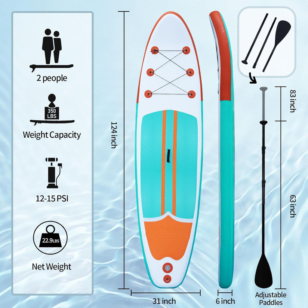 Inflatable Paddle Boards Stand up Paddleboard Wide Stable with Premium SUP Paddle Board Accessories for All Skill Levels with Fins, Adjustable Paddle, Pump, Backpack, Leash