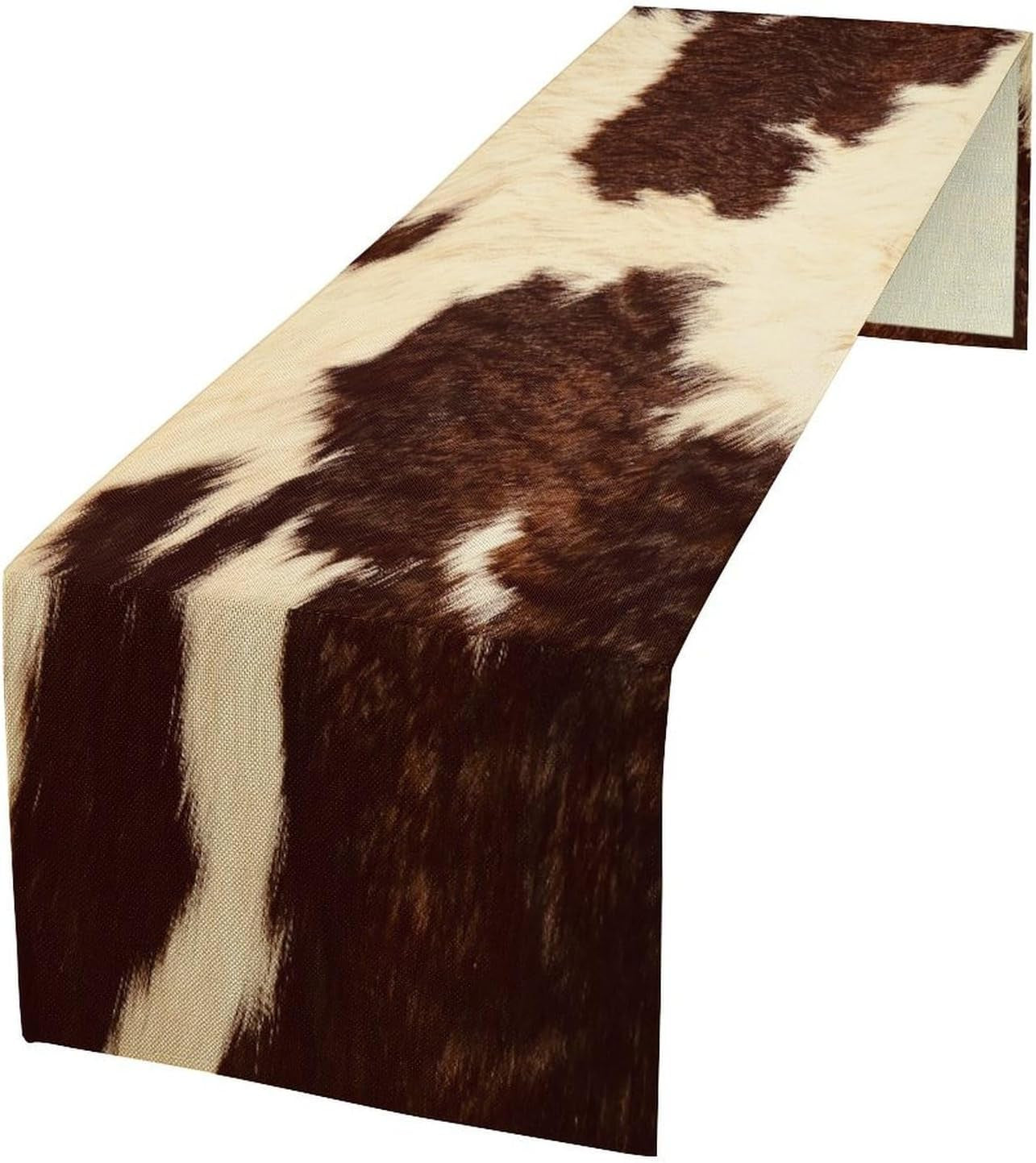 Brown Cow Print Faux Linen Rustic Table Runner, 13X90 Inch