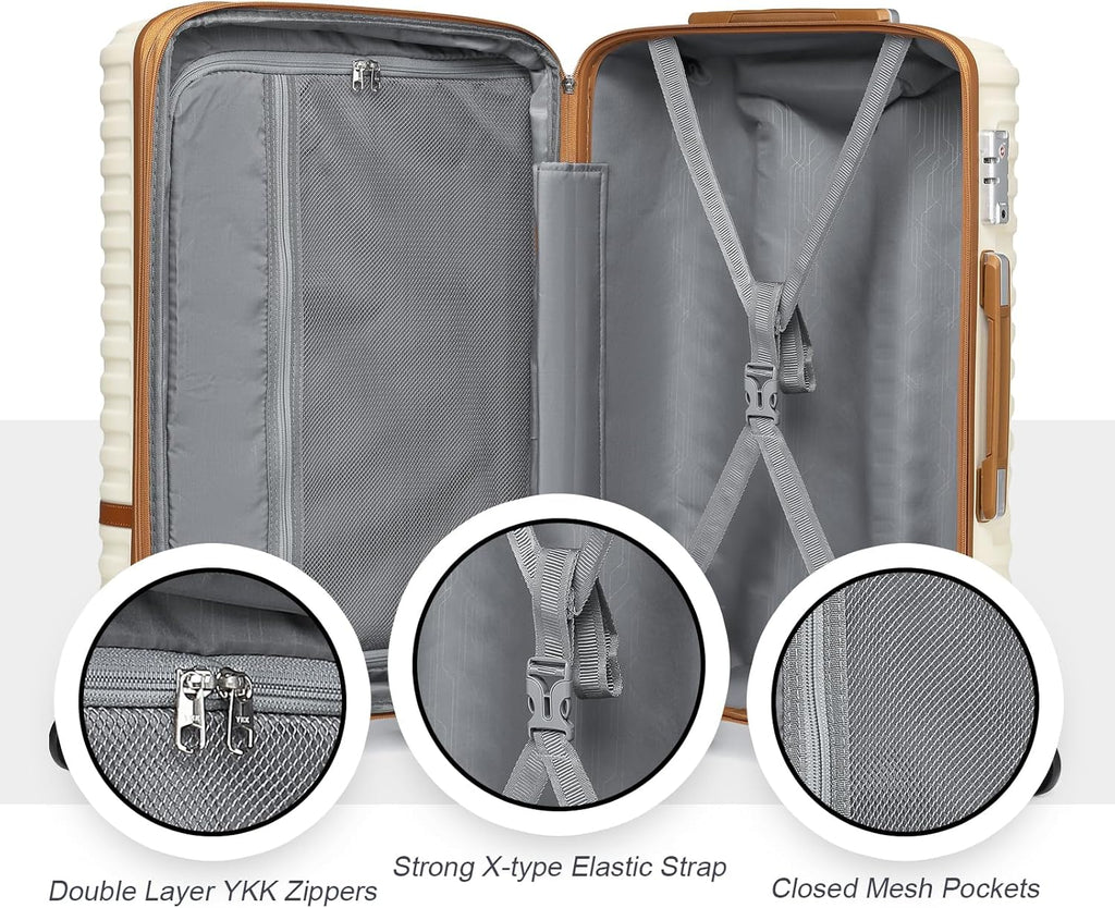 Luggage Set 3 Piece Suitcase Sets with Spinner Wheel,Hardside Expandable Travel Laggage with TSA Lock (13/20/24/28 White Brown