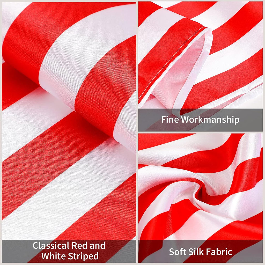 4 Pieces Striped Tablecloth Red and White Striped Table Runner Tablecloth Polyester Spring Elegant Classic Table Decor for Daily Events Family Banquet Parties Celebrations Outdoor(12 X 72 Inch)