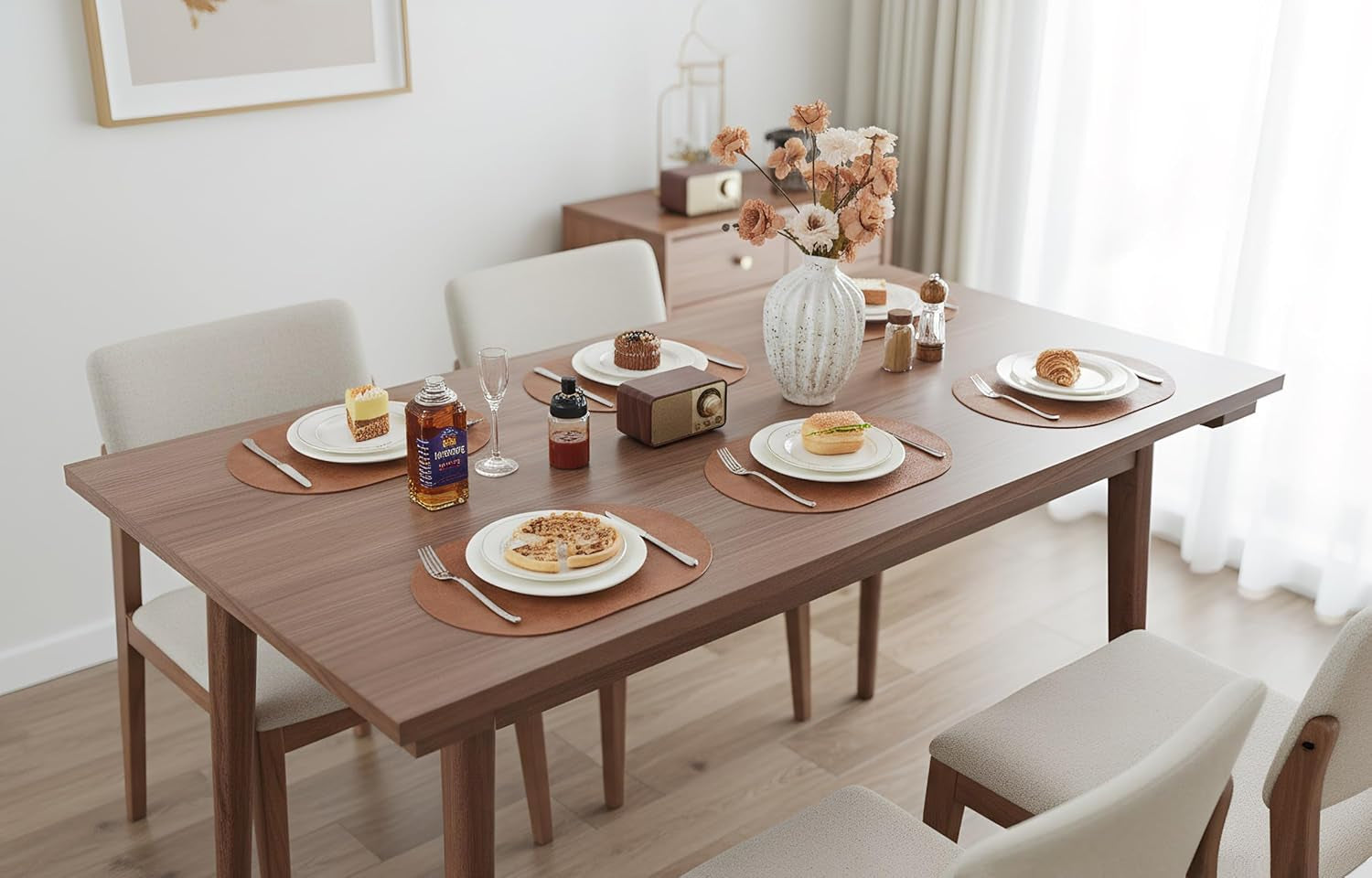 Faux Leather Placemats Set of 6, Heat Resistant Oval Placemats 12" X 18", Waterproof Non-Slip Dining Table Mats for Kitchen Farmhouse Modern Home Decor