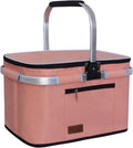 35L Large Picnic Basket 2 Layers of Internal Pockets Leak-Proof and Insulated ，Folding with Internal Support for Enhansed Stability, Wedding Gifts for Couple(Salmon Color)