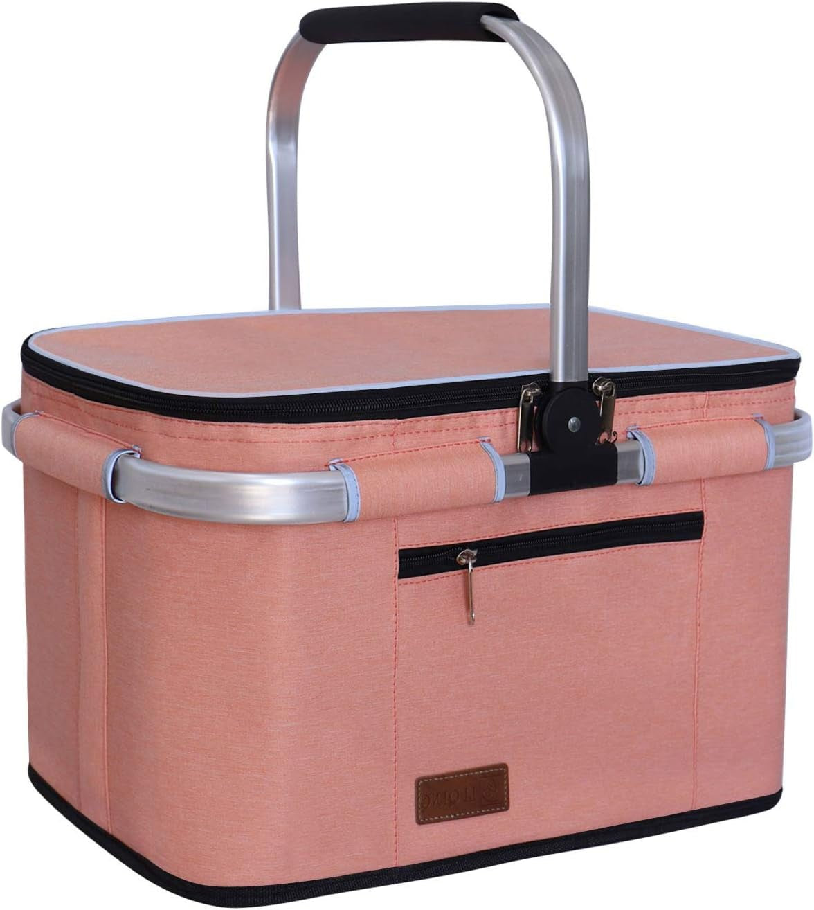 35L Large Picnic Basket 2 Layers of Internal Pockets Leak-Proof and Insulated ，Folding with Internal Support for Enhansed Stability, Wedding Gifts for Couple(Salmon Color)
