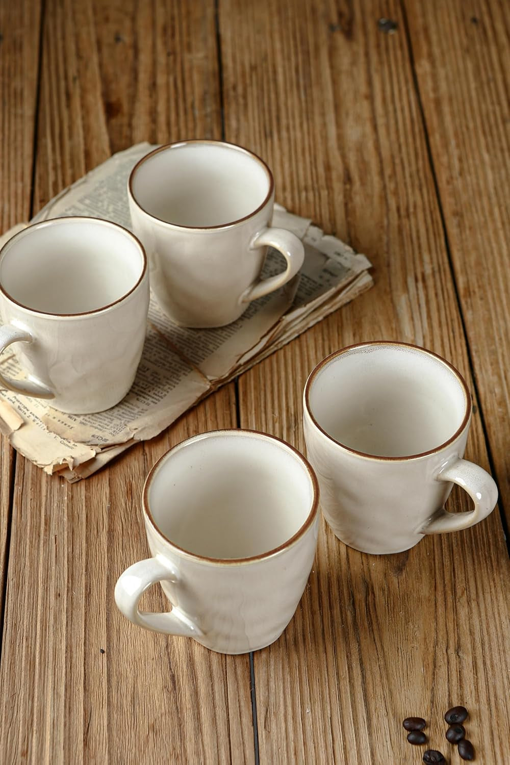 Ocean round Plates and Bowls Sets for Kitchen, 16-Piece Dinnerware Sets for 4, Mug Set for 4, Reactive Glaze, Cappuccino White