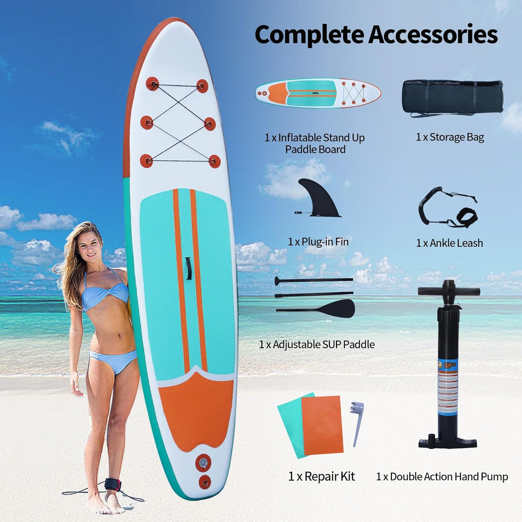 Inflatable Paddle Boards Stand up Paddleboard Wide Stable with Premium SUP Paddle Board Accessories for All Skill Levels with Fins, Adjustable Paddle, Pump, Backpack, Leash