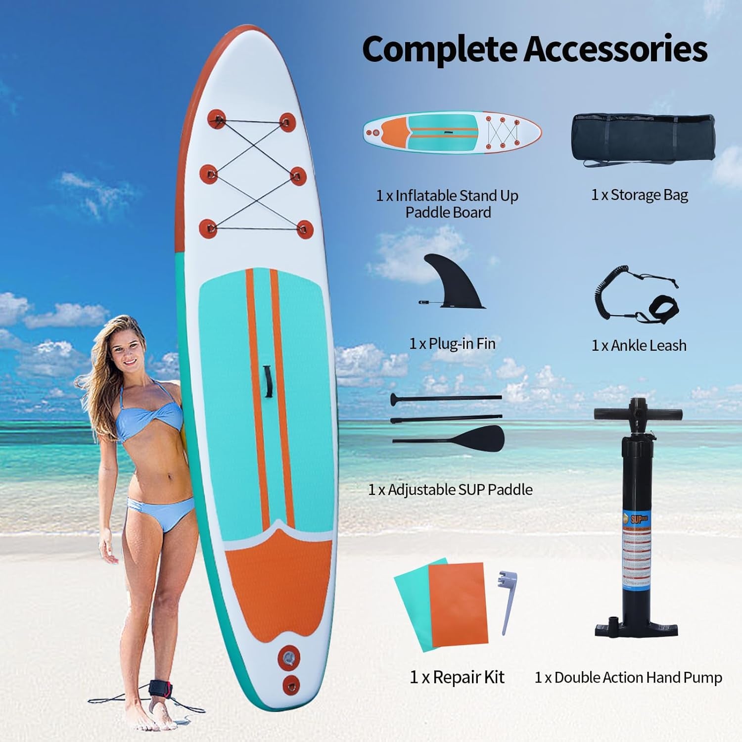 Inflatable Paddle Boards Stand up Paddleboard Wide Stable with Premium SUP Paddle Board Accessories for All Skill Levels with Fins, Adjustable Paddle, Pump, Backpack, Leash