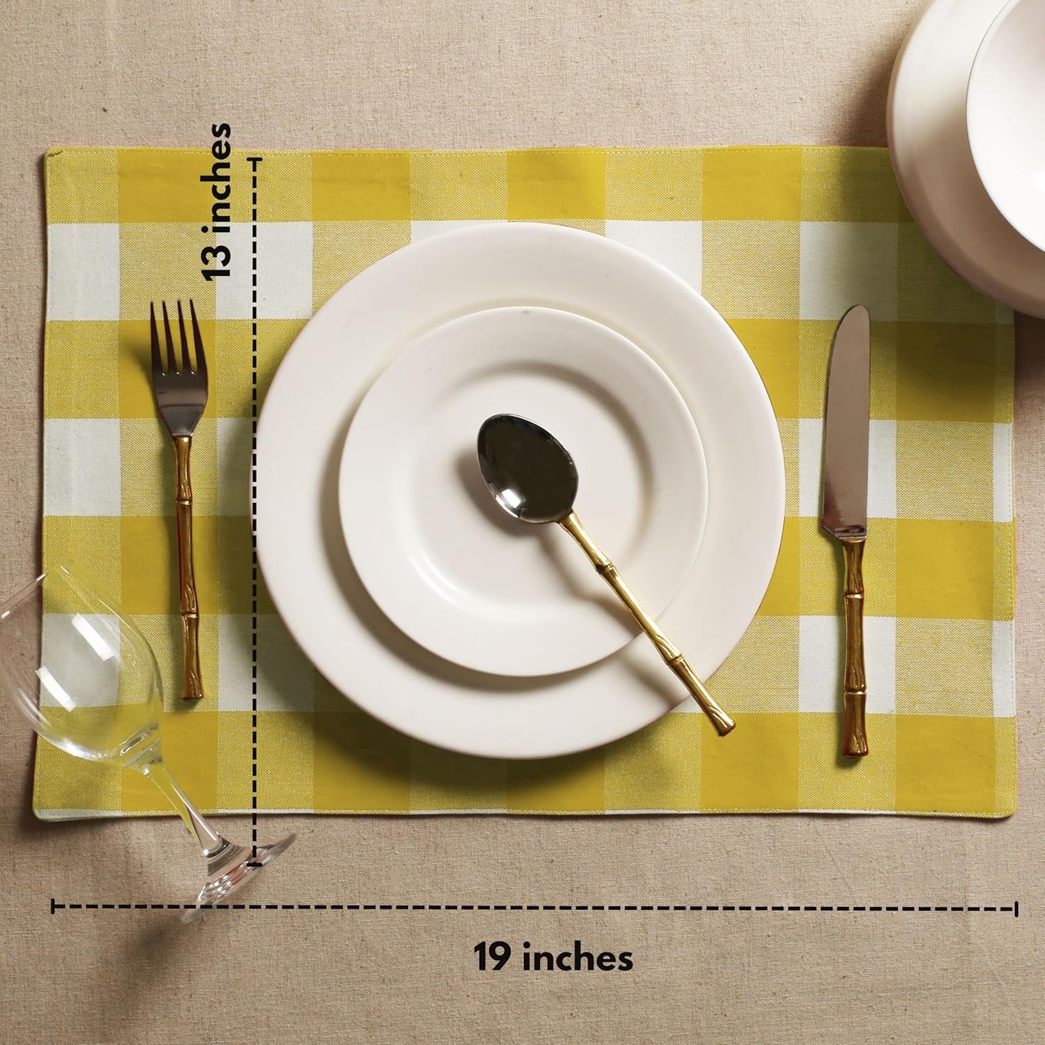 Cotton Placemat 13X19 Inches, Heat Resistant, Buffalo Plaid Place Mats Set of 4, Decorative Reversible Check Pattern Placemats for Dining Decor, Kitchen, Lemon Yellow, White