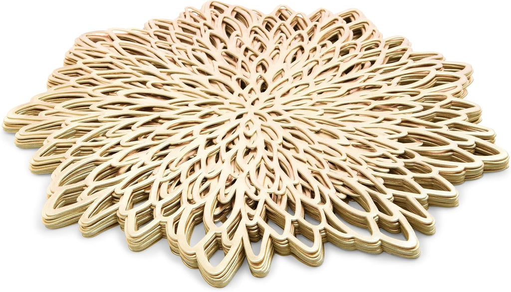 10 Pack Gold Vinyl Placemats - 14.4" X 14.4" round Table Mats and Plate Chargers with Leaf Design for Elegant Table Decor and Protection - Stylish Charger Plates for Events and Wedding Parties